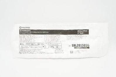 Halyard EBL20150SG Echobright Echogenic Regional Block Ndle 20GA  x 150mm